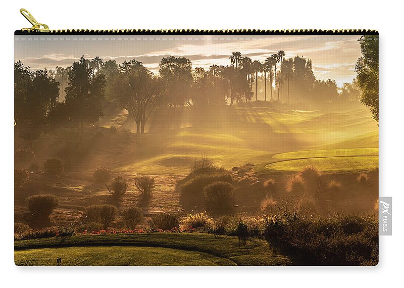 Golf Zip Pouch featuring the photograph Morning Steam at Indian Wells by Chris Casas