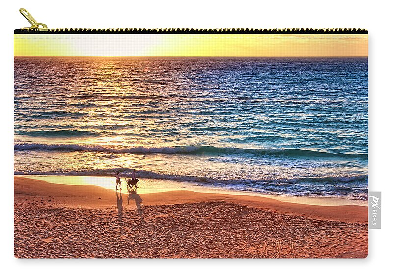 Walking The Dog Carry-all Pouch featuring the photograph Morning walk on the beach by Tatiana Travelways