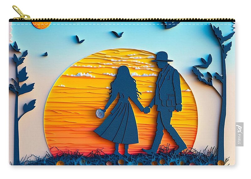 Morning Walk - Quilling Carry-all Pouch featuring the digital art Morning Walk - Quilling by Jay Schankman