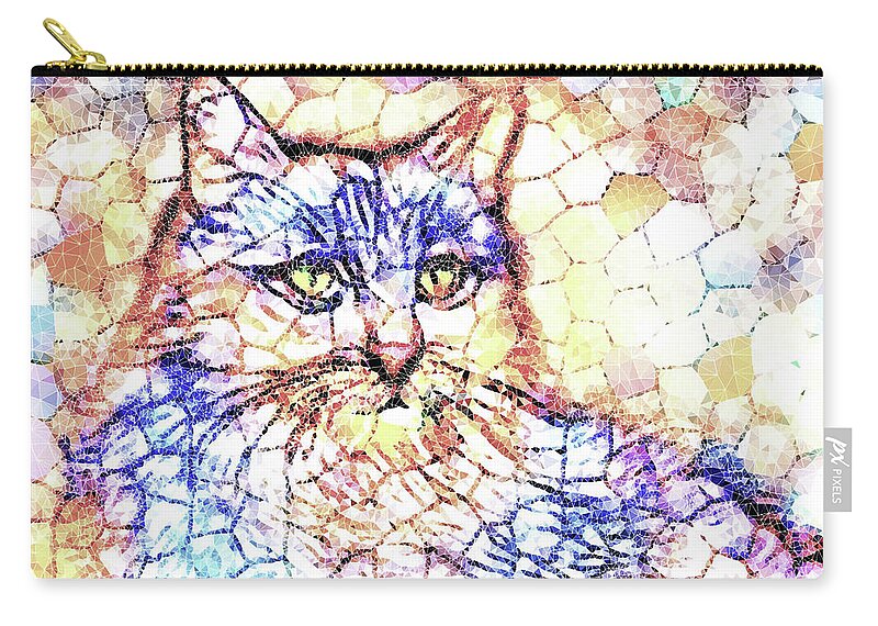 Cat Zip Pouch featuring the digital art Mosaic Cat 670 by Lucie Dumas