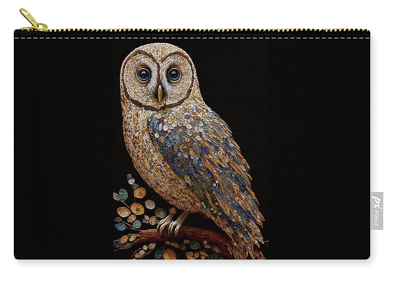 Owls Zip Pouch featuring the digital art Mosaic Owl by Peggy Collins