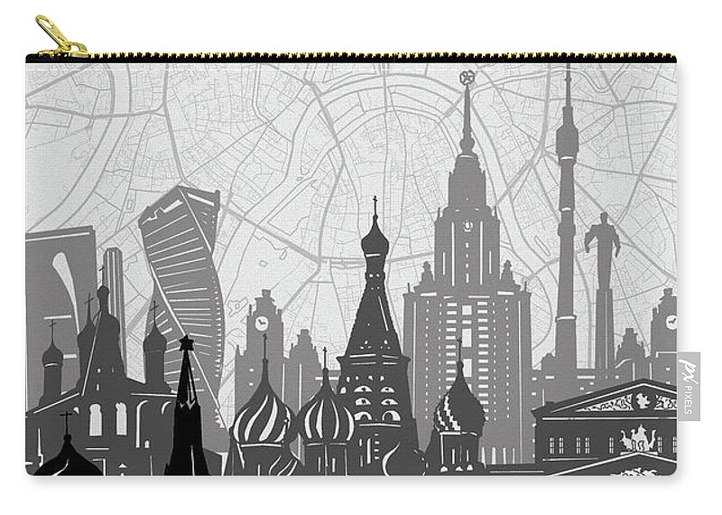 Moscow Zip Pouch featuring the digital art Moscow Cityscape Map by Bekim M