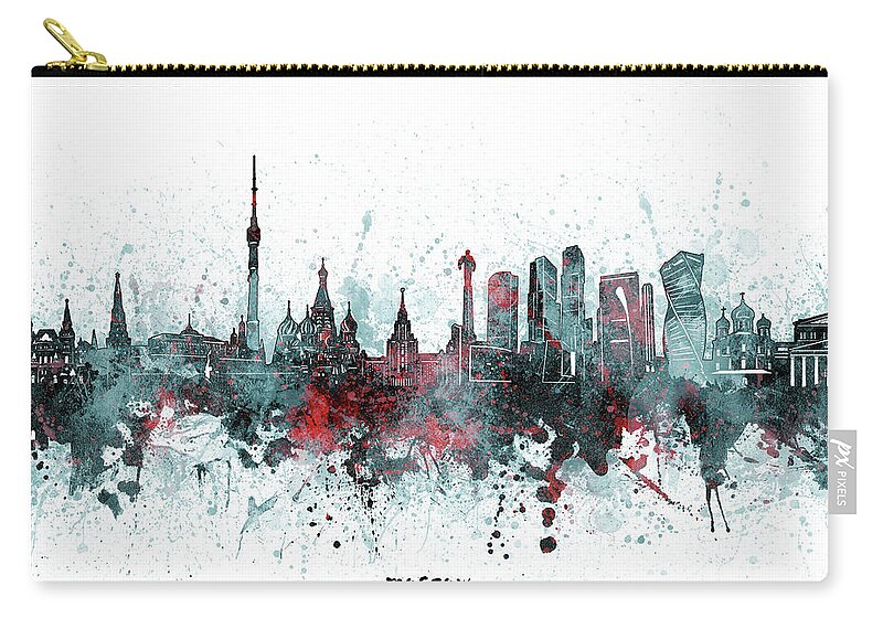 Moscow Zip Pouch featuring the digital art Moscow Skyline Artisticv2 by Bekim M