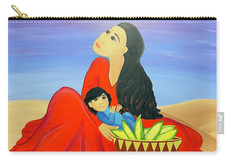 Southwestern Art Carry-all Pouch featuring the painting Mother and Corn by Christina Wedberg