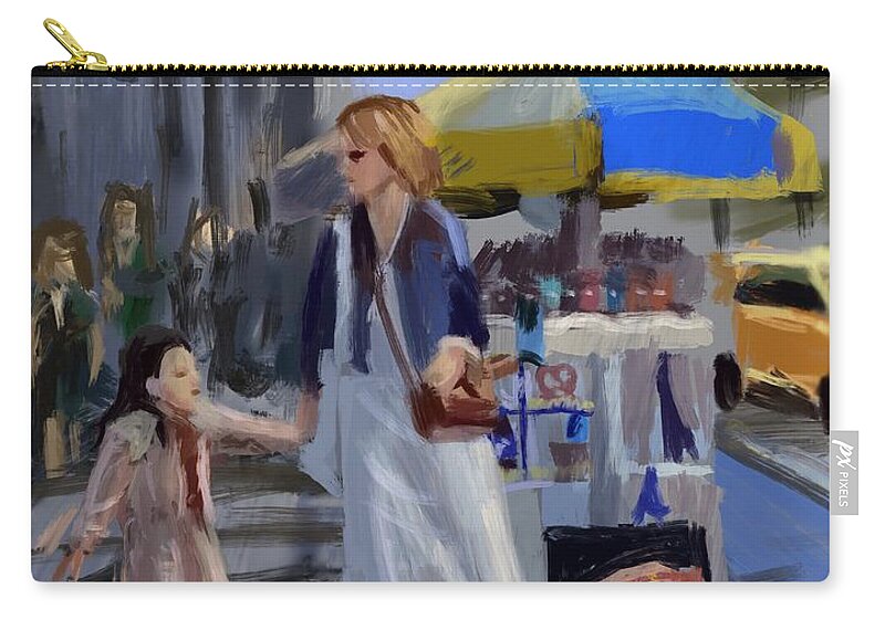 Mother Zip Pouch featuring the painting Mother and Daughter Luncheon At The Umbrella Room by Larry Whitler