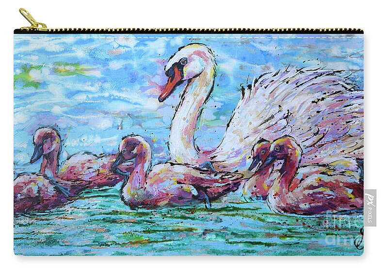  Carry-all Pouch featuring the painting Vigilant White Swan by Jyotika Shroff