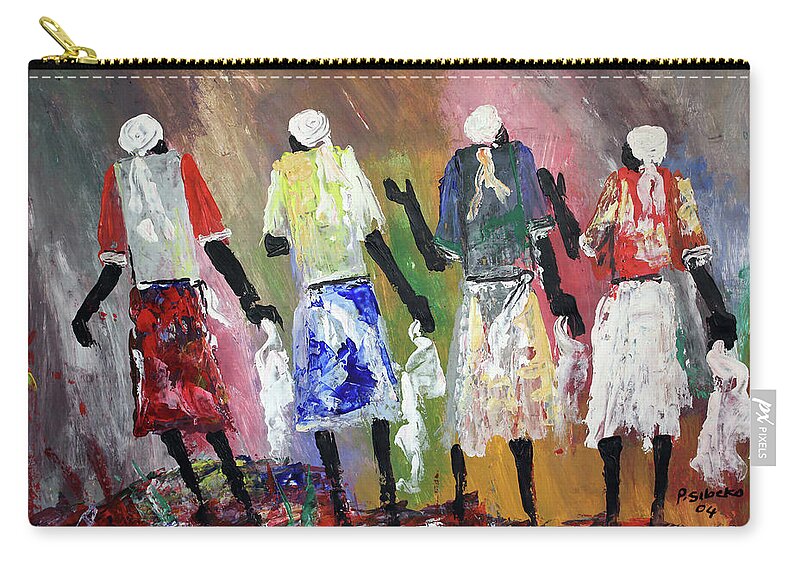 African Art Carry-all Pouch featuring the painting Mothers Of Peace by Peter Sibeko 1940-2013