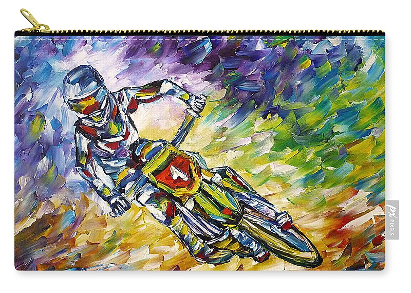 I Love Motocross Zip Pouch featuring the painting Motocross I by Mirek Kuzniar