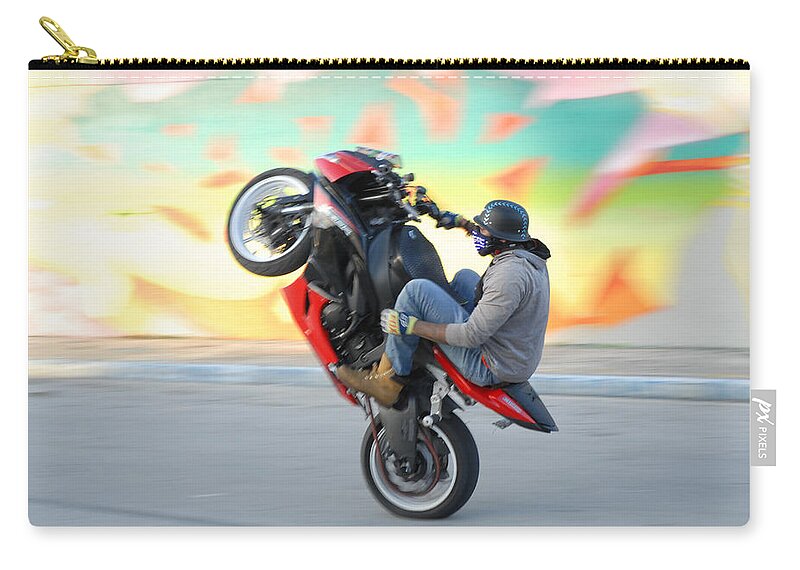 Biker Carry-all Pouch featuring the photograph Motorbike Rider, Wynwood District, Miami, Florida by Earth And Spirit