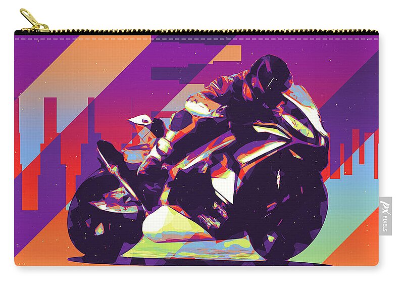 Racing Carry-all Pouch featuring the digital art Motorcycle Racer Modern Art by Ron Grafe