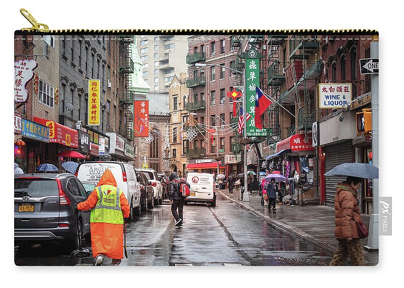 Chinatown Zip Pouch featuring the photograph Mott Street by Alison Frank
