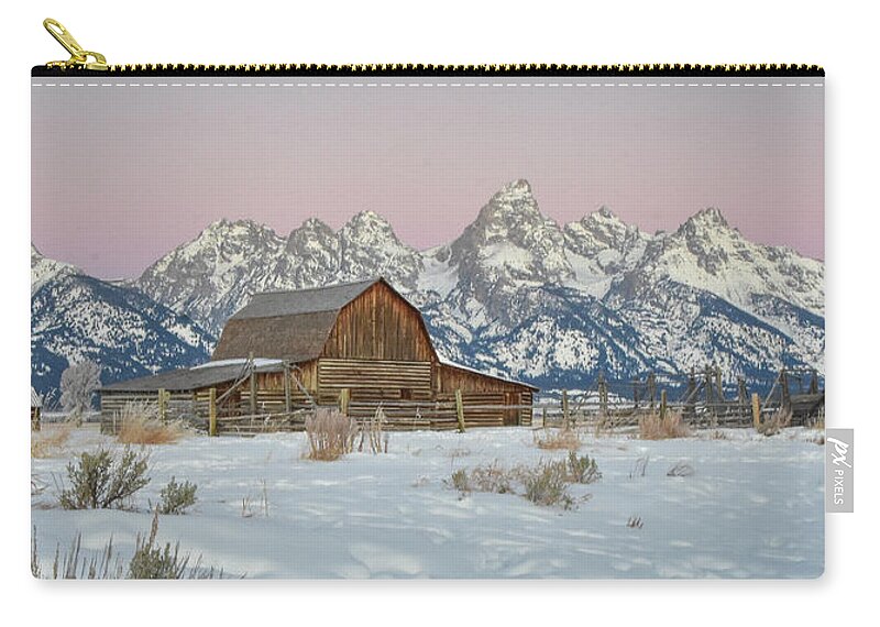 Sunrise Zip Pouch featuring the photograph Moulton Barn Sunrise by Ed Stokes