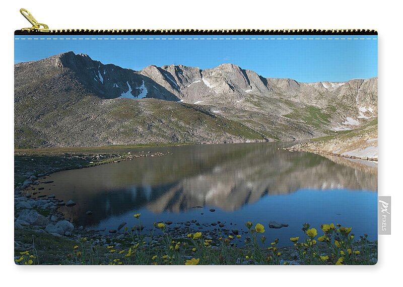Mount Evans Zip Pouch featuring the photograph Mount Evans with Summit Lake Summer Landscape by Cascade Colors