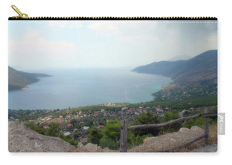 Greece Zip Pouch featuring the photograph Mountain and Sea view in Greece by Johanna Hurmerinta