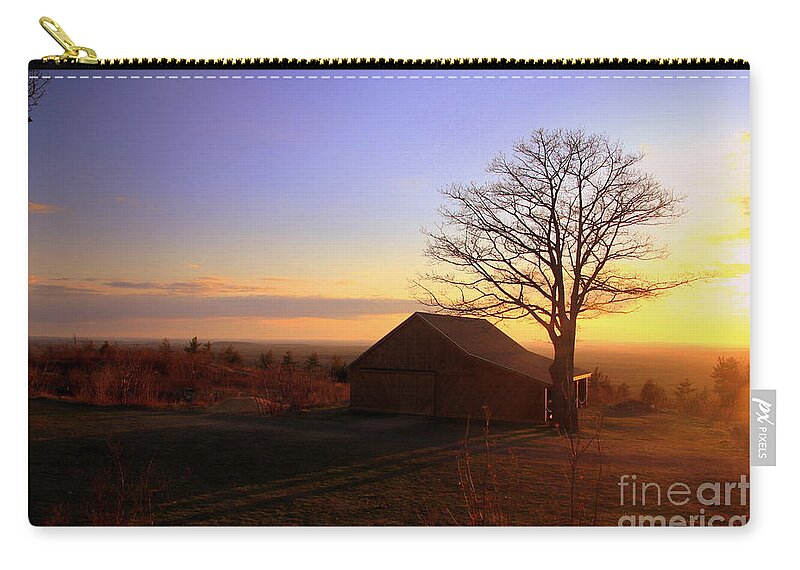 Maine Zip Pouch featuring the photograph Mountain Cabin at Sunset by Lennie Malvone