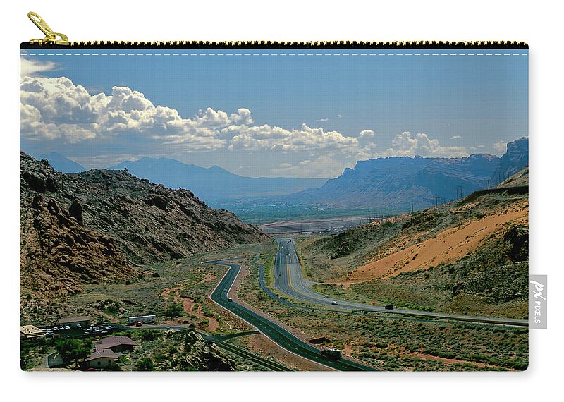Arches Zip Pouch featuring the photograph Mountain Highway by Segura Shaw Photography