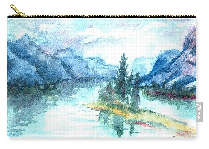 Mountains Zip Pouch featuring the painting Mountain Lake by David Dorrell