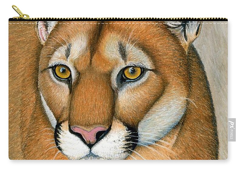 Cougar Carry-all Pouch featuring the pastel Mountain Lion Cougar Wild Cat by Rebecca Wang