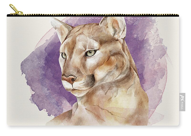 Mountain Lion Carry-all Pouch featuring the painting Mountain Lion by Garden Of Delights