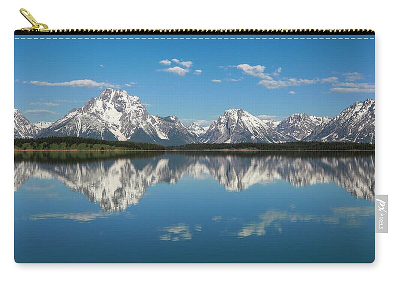 Grand Teton Reflection Panorama Zip Pouch featuring the photograph Mountain Symmetry by Dan Sproul