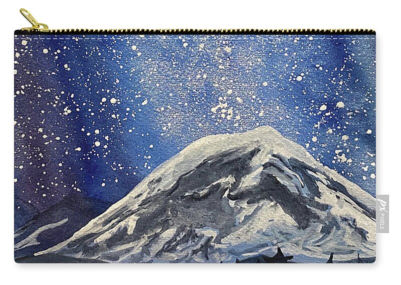 Mount Rainier Carry-all Pouch featuring the painting Mountain with Night Sky by Lisa Neuman
