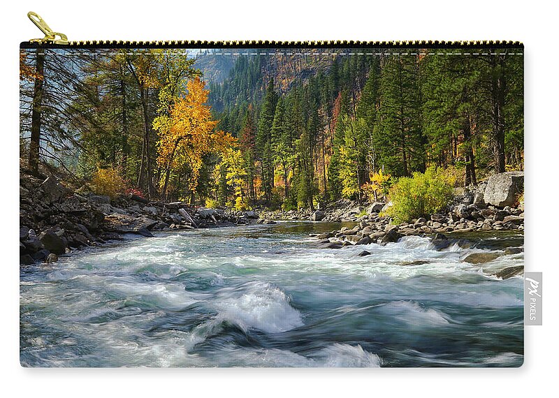 Moving Water On The Wenatchee River Zip Pouch featuring the photograph Moving water on the Wenatchee River by Lynn Hopwood