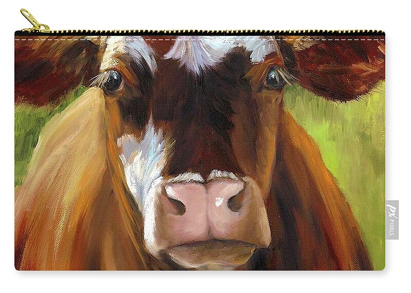 Cow Zip Pouch featuring the painting Mozart II by Cheri Wollenberg
