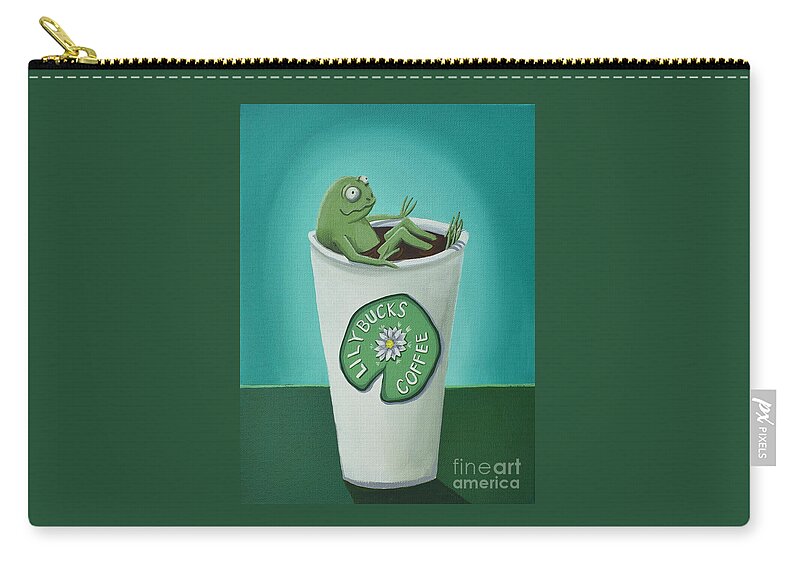 Frog Zip Pouch featuring the painting Mr. Coffee frog by Debbie Criswell