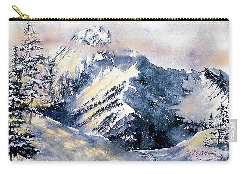 Aspen Zip Pouch featuring the painting Mt. Daly Alpenglow by Jill Westbrook