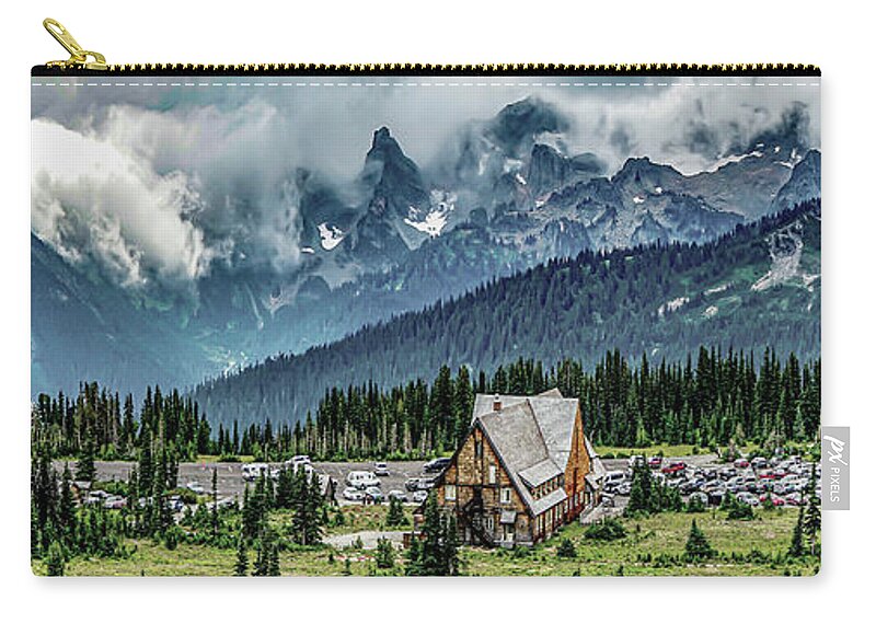 Panorama Zip Pouch featuring the photograph Mt Rainier Panorama by Bob Slitzan