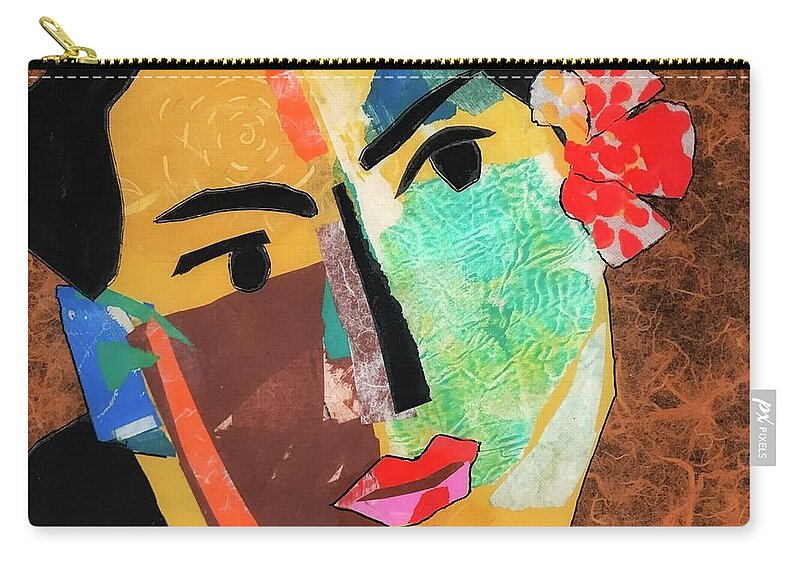 Abstract Portrait Zip Pouch featuring the painting Mujer de Mexico Uno by Elaine Elliott