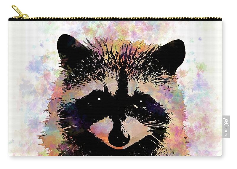 Raccoon Carry-all Pouch featuring the mixed media Multicolor Raccoon 27 by Lucie Dumas