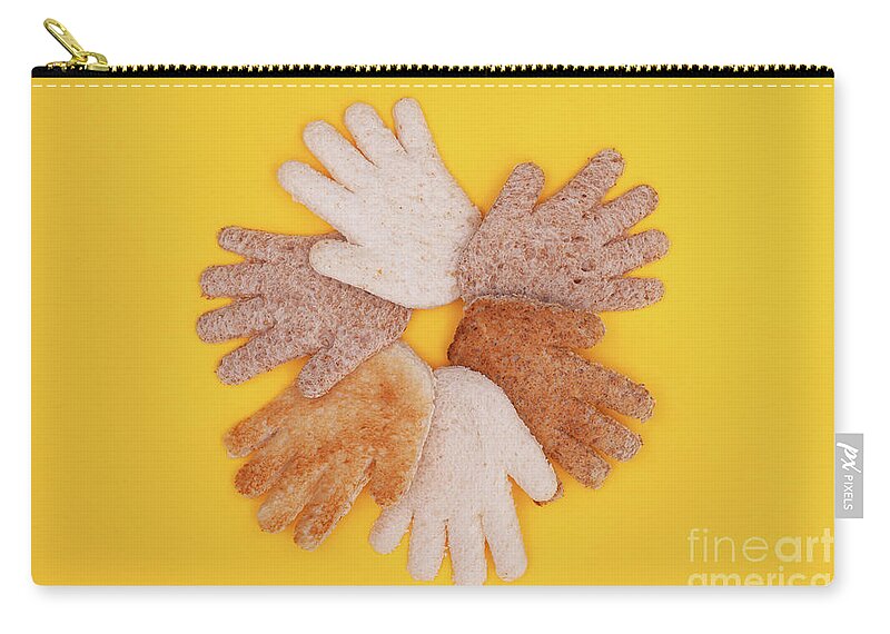 Hands Carry-all Pouch featuring the photograph Multicultural hands circle concept made from bread by Simon Bratt