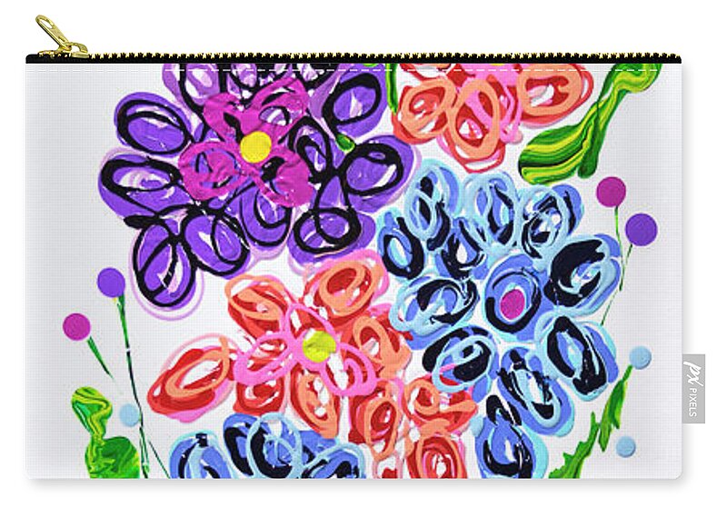 Fluid Acrylic Floral Painting Zip Pouch featuring the painting Mums Madness by Jane Crabtree