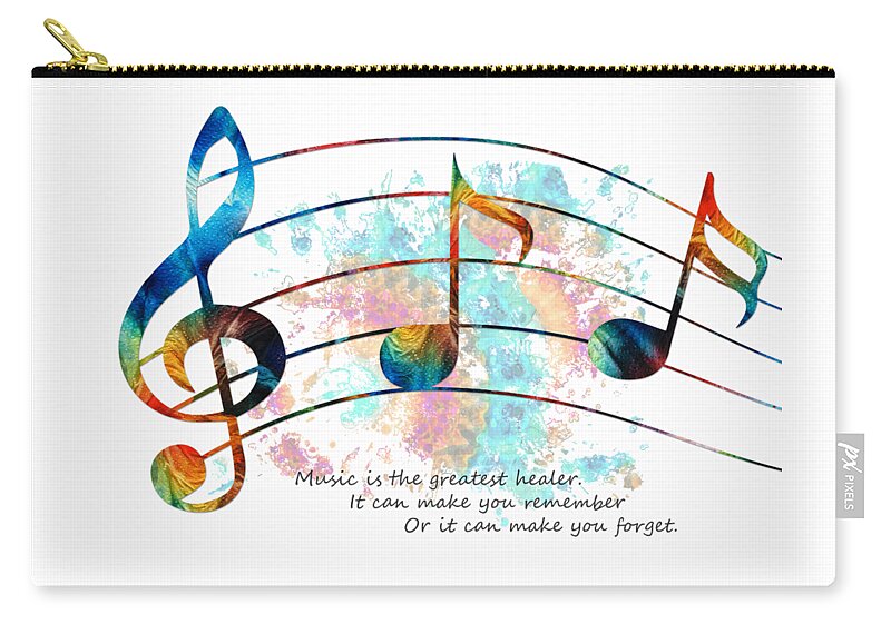 Piano Zip Pouch featuring the painting Music Art - The Greatest Healer by Sharon Cummings