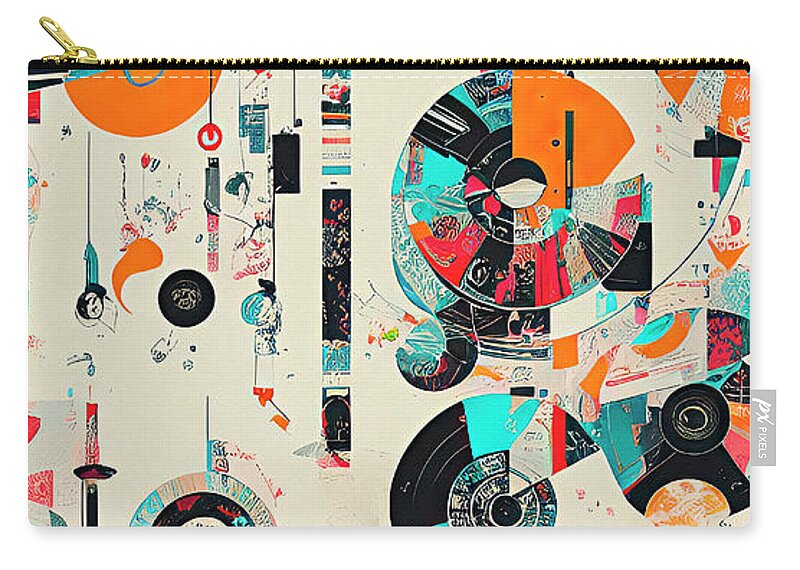 Abstract Vintage Music Zip Pouch featuring the digital art Music City Abstract Vinyl Records Vintage Modern Art by Ginette Callaway