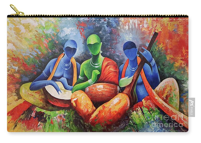 Musician Texture Painting Zip Pouch featuring the painting musician Texture painting, abstract musician art by Manish Vaishnav