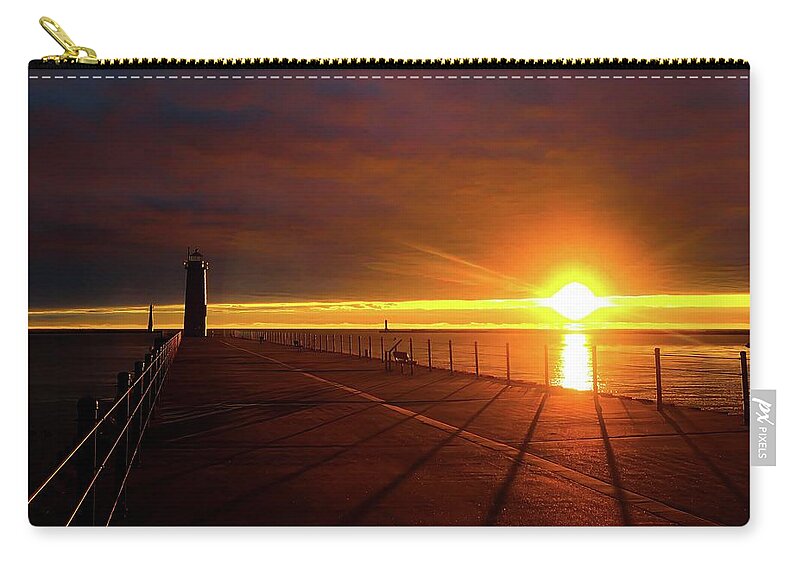  Zip Pouch featuring the photograph Muskegon Lighthouse Sunset IMG_5931 by Michael Thomas