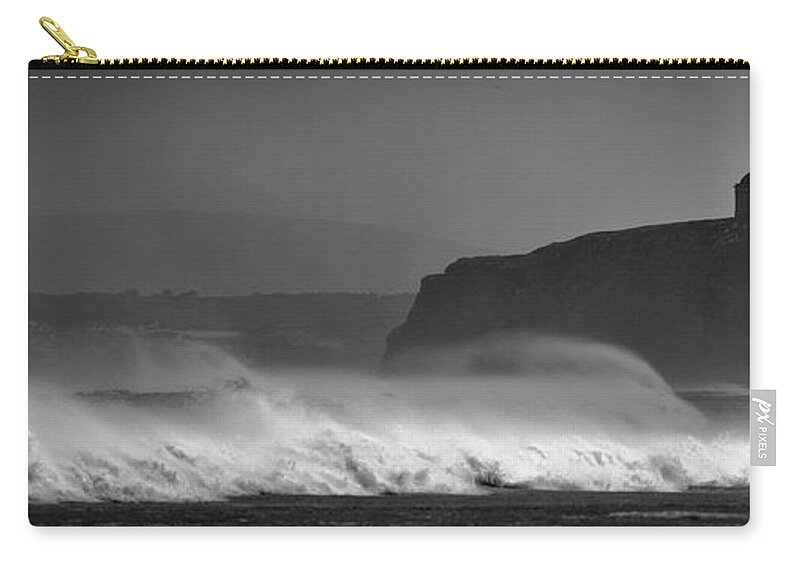 Mussenden Zip Pouch featuring the photograph Mussenden Waves by Nigel R Bell