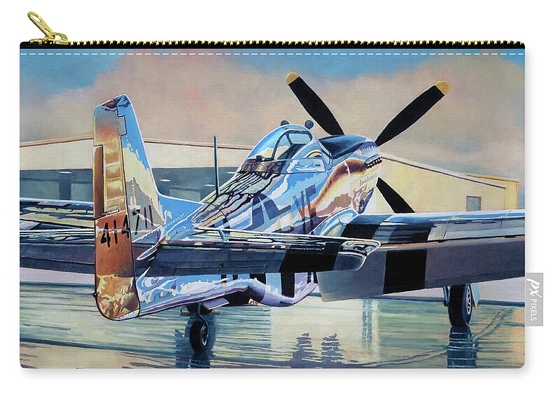 Aviation Art Zip Pouch featuring the painting Mustang In Hangar by Douglas Castleman