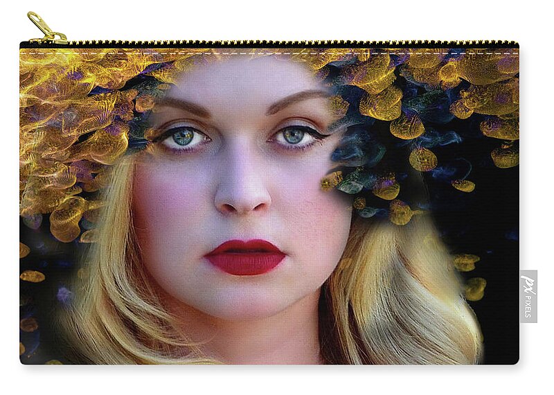 Golden Headdress Zip Pouch featuring the digital art My Golden Dreams by Marilyn MacCrakin