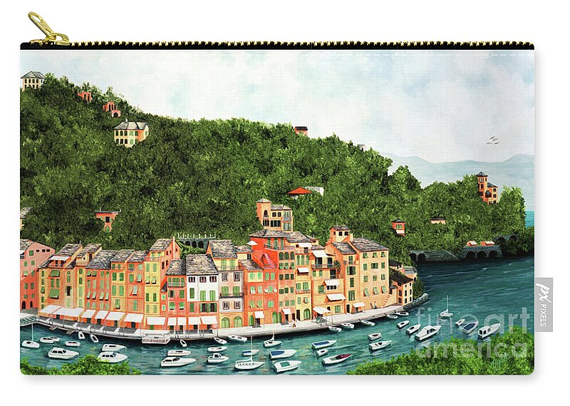 Portofino Zip Pouch featuring the painting My Portofino - prints of oil painting by Mary Grden