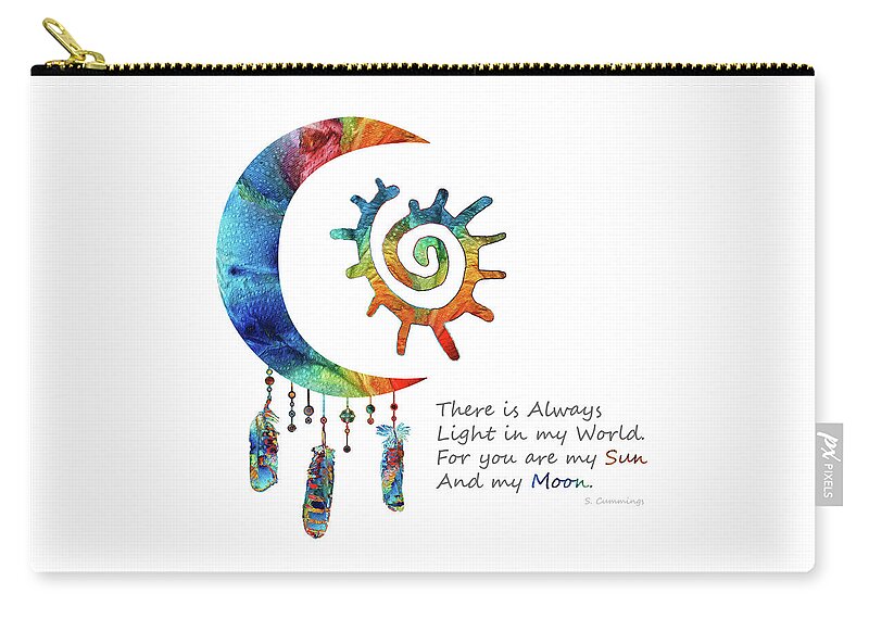 Native American Art Zip Pouch featuring the painting My Sun and My Moon - Colorful Love Art - Sharon Cummings by Sharon Cummings