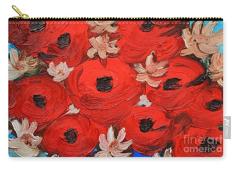 Red Zip Pouch featuring the painting My Sweet Red Poppies by Ramona Matei