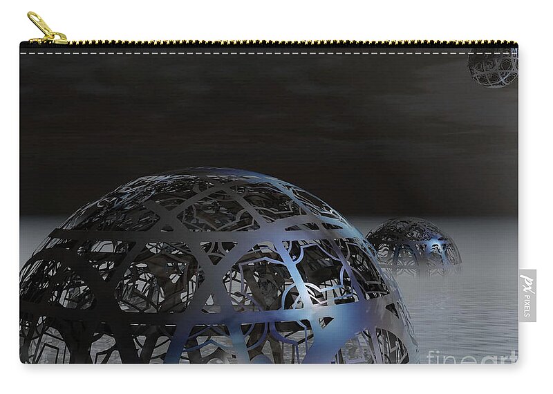 Surreal Zip Pouch featuring the digital art Mysterious Metal Cages by Phil Perkins