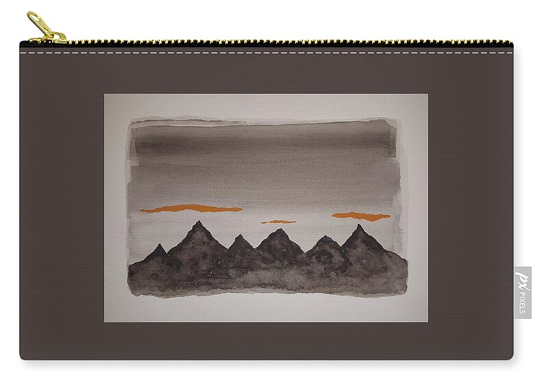 Watercolor Zip Pouch featuring the painting Mysterious Mountains by John Klobucher