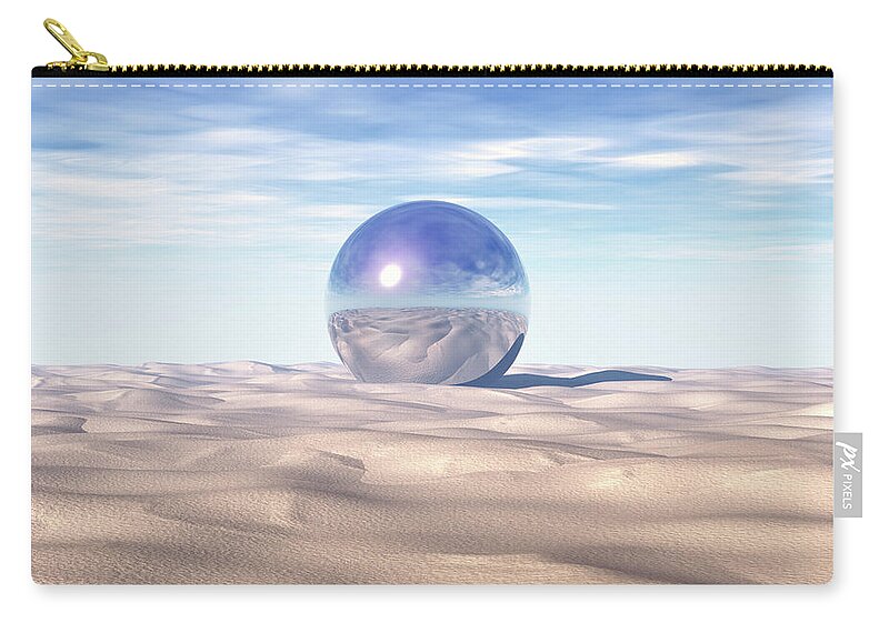 Digital Art Zip Pouch featuring the digital art Mysterious Sphere in Desert by Phil Perkins
