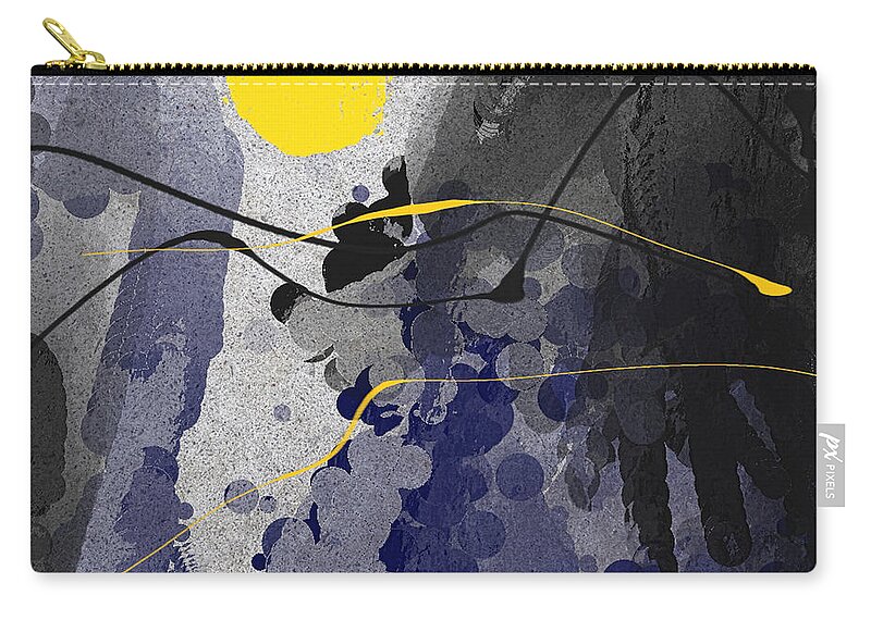 Indigo Art Zip Pouch featuring the painting Mystery of Creation - Indigo and Black Art by Lourry Legarde