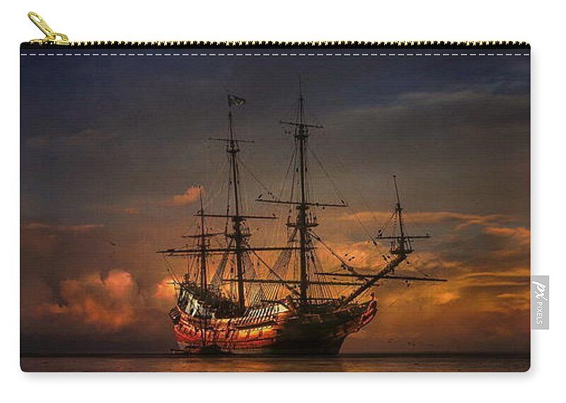 Ship Zip Pouch featuring the mixed media Mystery Ship by Susan Hope Finley