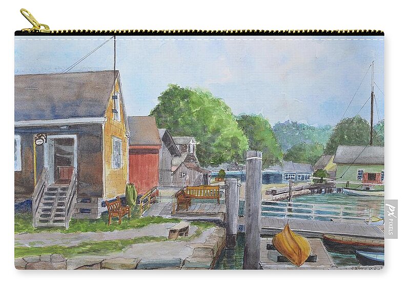 Mystic Seaport Zip Pouch featuring the painting Mystic Seaport Boathouse by Patty Kay Hall